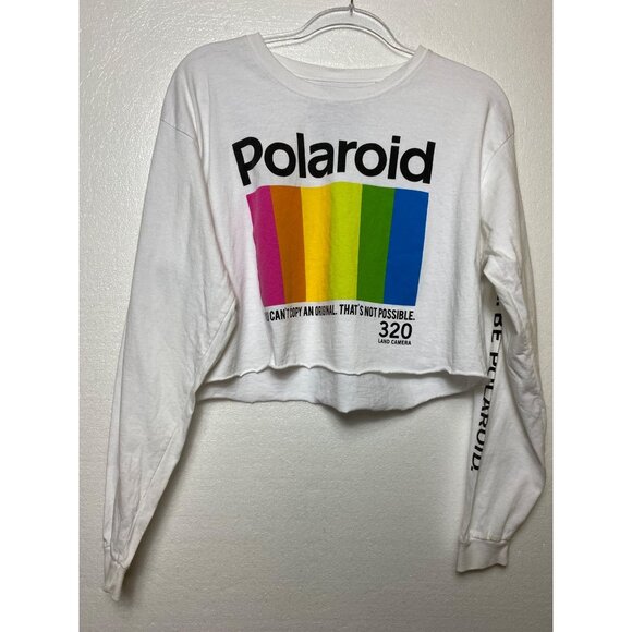 Polaroid Long Sleeve Cropped‎ Tee Shirt With Rainbow Logo Y2K CAMERA Streetwear - Picture 1 of 4